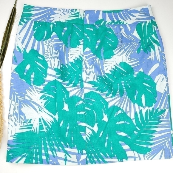 Loft Blue Green White Leaf Pattern Cotton Skirt Size 12 - Picture 4 of 12